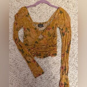 Urban Outfitters Mustard Floral Long Sleeve Top